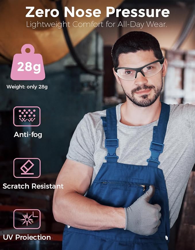Anti-Fog Safety Glasses Clear Work Goggles Eye Protection for Shooting Sports Eyewear Scratch Resistant Lens