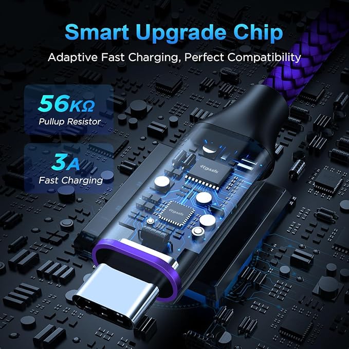 etguuds USB to USB C Cable 1ft, 2-Pack USB A to Type C Charger Cord Fast Charging for Samsung Galaxy A15 A25 A35 A55 A54, S24 S23 S22 S21 S20 S10 S10E, Note 20 10, Moto G, for iPhone 16 15, Purple