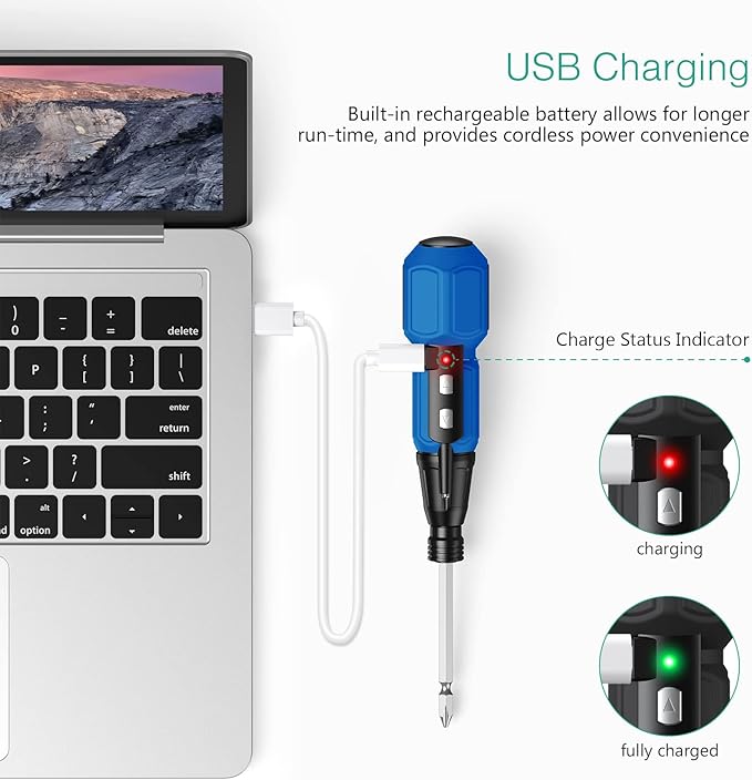 ORIA Electric Screwdriver, Cordless Electric Screwdriver, 12 in 1 Cordless Power Repair Tool Kits with 10 Bits and 1/4 inch Bit Holder, LED Lights, Charging Cable, for Phones,Toys, PC
