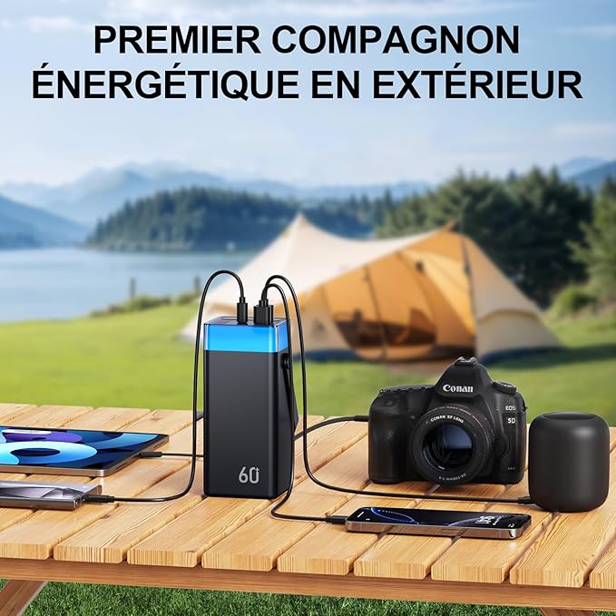 Power Bank 60000mAh 22.5W Fast-Charging Portable Charger with Built-in Cables Portable High Capacity Portable Phone Charger Power Bank for iPhone, Samsung, Galaxy, Travel Camping Outdoor