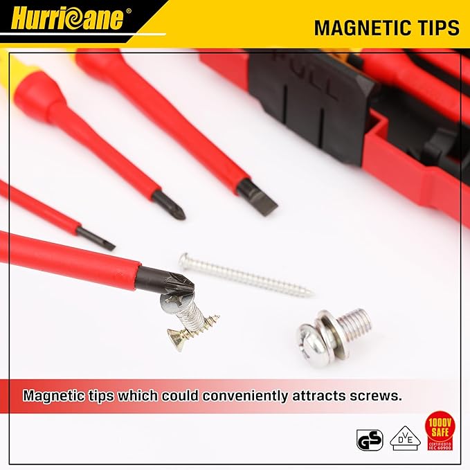 HURRICANE Professional 13 Piece Insulated Electrician Screwdriver Set,1000V Cr-V Magnetic Tip Electrical Tools for Electrician, Slotted, Phillips, Pozidriv, Torx. All-in-1 Industrial & Home Repair Kit