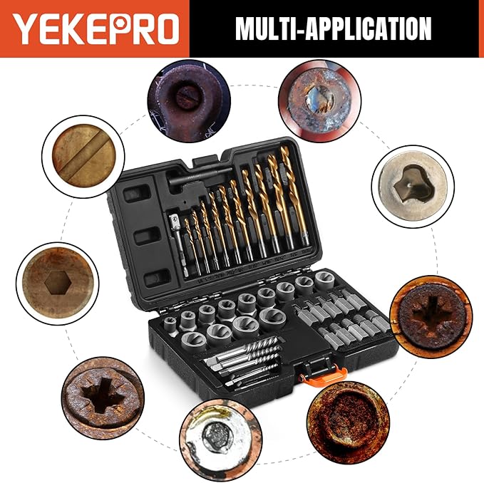 40 Pcs Bolt & Screw Extractor Set with Left Hand Cobalt Drill Bit Set, Easy Out Broken Stripped Screw Removal Tool for Damaged, Frozen, Studs, Rusted, Rounded-Off Bolts, Nuts & Screws, T15139