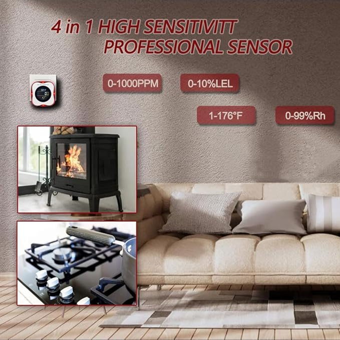 Plug in Carbon Monoxide & Natural Gas Detectors, KH Alert Combination CO Detector & Combustible Gas Detector with Temperature Humidity, Portable CO & Natural Gas Detector with Sound Light Warning