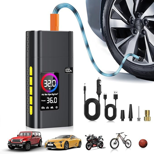180PSI Tire Inflator Portable Air Compressor, 26000mAh Portable Tire Inflator for Car,5X Fast Electric Bike Air Pump with Digital LCD Pressure Gauge/LED Light/Power Bank, Bike, Motorcycle, Ball