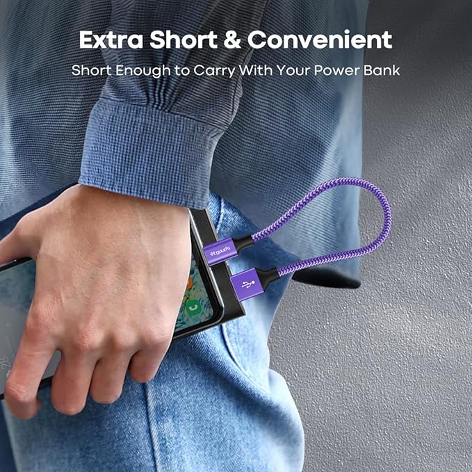 etguuds USB to USB C Cable 1ft, 2-Pack USB A to Type C Charger Cord Fast Charging for Samsung Galaxy A15 A25 A35 A55 A54, S24 S23 S22 S21 S20 S10 S10E, Note 20 10, Moto G, for iPhone 16 15, Purple