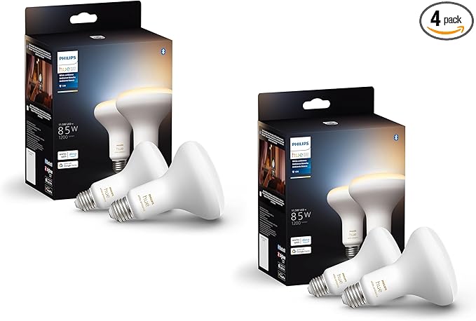 Philips Hue BR30 85W Smart LED Light Bulbs - White Ambiance - 4 Pack - 1200LM - E26 - Indoor - Control with App - Compatible with Alexa Google Assistant, and Apple Homekit