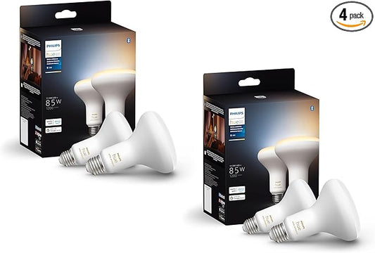 Philips Hue BR30 85W Smart LED Light Bulbs - White Ambiance - 4 Pack - 1200LM - E26 - Indoor - Control with App - Compatible with Alexa Google Assistant, and Apple Homekit