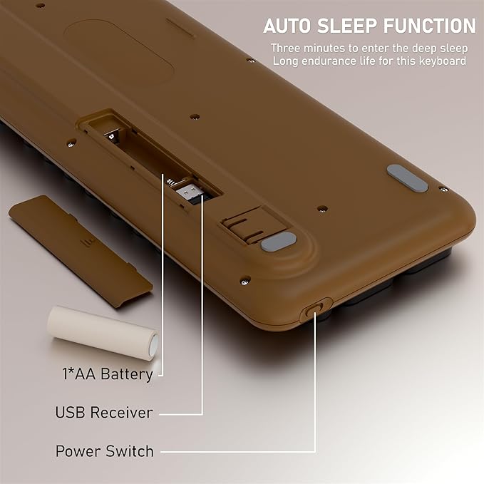 Colorful Wireless Bluetooth Keyboard, 2.4G & Dual Bluetooth Multi-Device, Retro Round Keycaps 104 Keys Full-Size for PC Laptop Tablet Phone (Black-Brown)