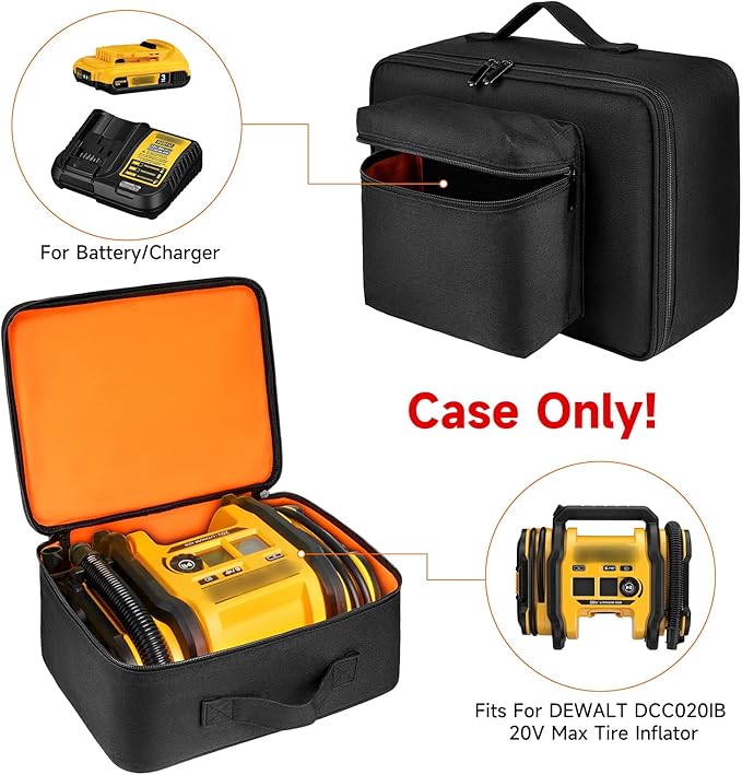 Air Compressor Bag Compatible with DEWALT DCC020IB 20V Max Tire Inflator/DCC18N-18V,Portable Cordless Tools Storage Carrying Case with Pocket for Battery Pack and Charging Kit(Bag Only)