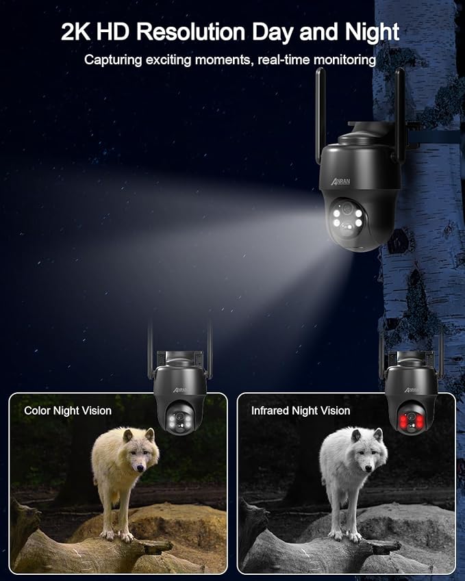 ANRAN 4G LTE Cellular Solar Security Camera Wireless Outdoor,No WiFi 2K Solar Powered Camera,Color Night Vision,360° Live View, PIR Motion Sensor,2 Way Talk,Black (SIM Card & 32GB SD Card Included)