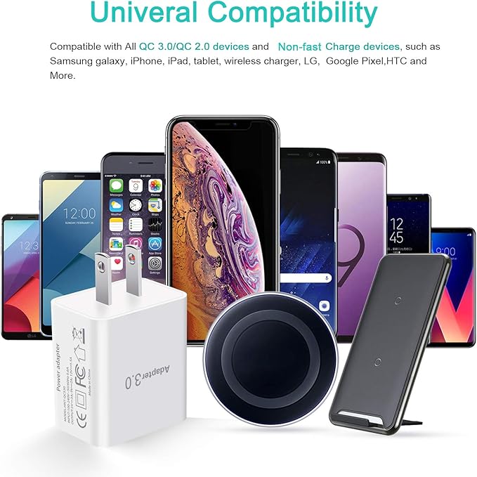 Fast Charge 3.0 Wall Charger, 18W USB Wall Plug 3A Fast Charging Block Power Adapter Compatible with Wireless Charger iPhone 16 15 14 Pro Max 13 12 11 XR Galaxy S23 S22 A03s, 4Pack White