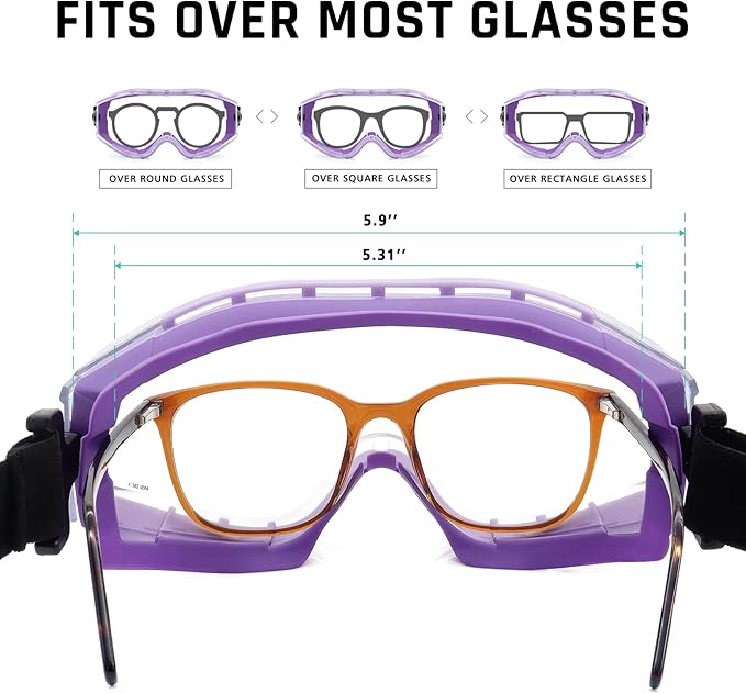 UKNOW Safety Goggles Over Glasses - Anti-Fog Clear Lens - ANSI Z87.1 Certified Eye Protection for Lab Work, Industrial Use