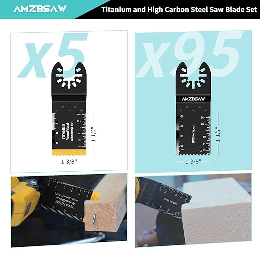 100 PCS Oscillating Tool Blades, Titanium and High Carbon Steel Saw Blades for Wood Metal and Plastic, Quick Release Multi Tool Blades Kits, Oscillating Tool Accessories Kit