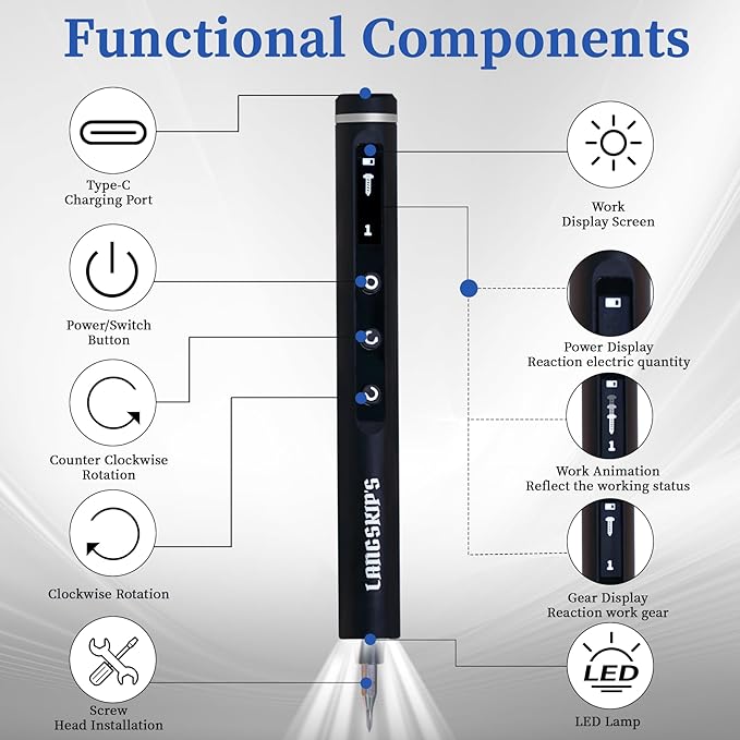 LANGSKIP'S 49 IN 1 Precision Electric Small Screwdriver, 5 Torque Settings Mini Electric Cordless Magnetic Screwdriver Set, 3.7V Rechargeable Kit with LED Display for Electronics Phone Glasses Watch