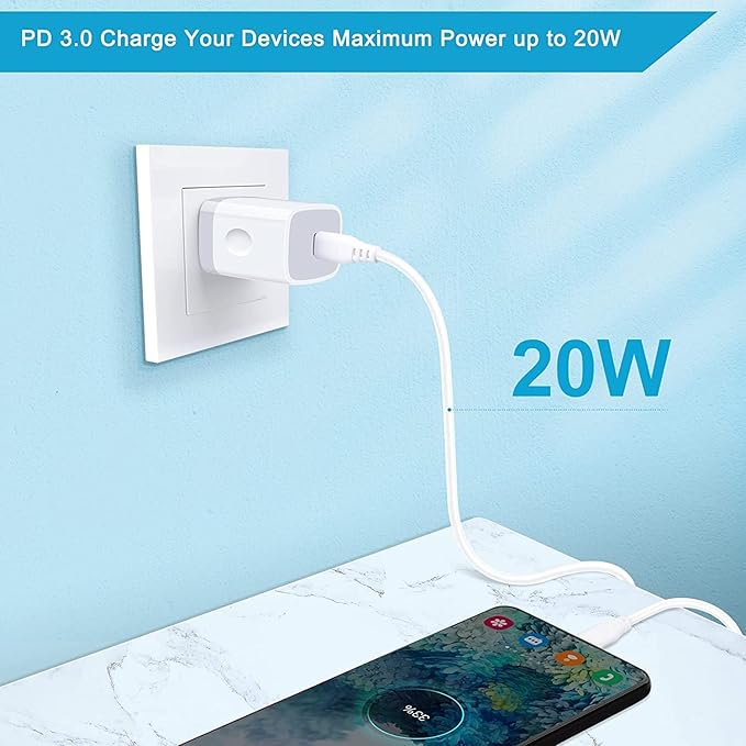 USB C Wall Charger,2Pack 20W PD 3.0 Type C Fast Charger Plug Power Adapter Charging Block for Samsung Galaxy A36/A16 5G/A15/A35/A55/A56/A14/S25 Ultra/S24/S24 FE/S23/S22/S21/S10/iPhone 16e/16/15/14/13