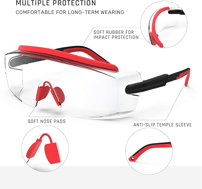 Anti Fog Safety Glasses Safety Goggles Over Glasses Protective Glasses with Anti Scratch Lenses Adjustable