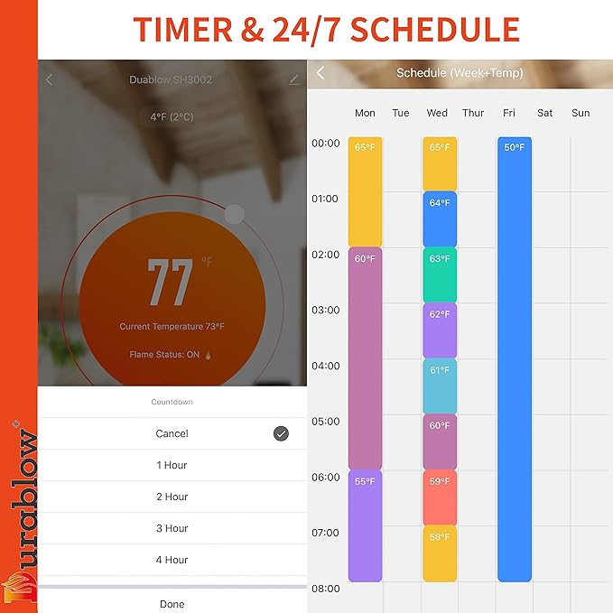 Durablow SH3002-RH On/Off WiFi Gas Fireplace Remote Control for Millivolt Valve, Smart Home, Compatible with Alexa, Google Home, Siri (Timer + Thermostat + Programmable + Remote Handset)
