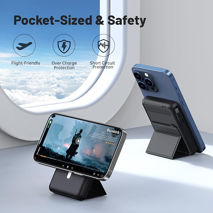 Azmuth for Magsafe Battery Pack, 10000mAh Magnetic Power Bank 22.5W PD Fast Charging with USB-C Cable LED Display Wireless Portable Charger for Magsafe with Stand for iPhone 16/15/14/13/12/Pro/Pro Max