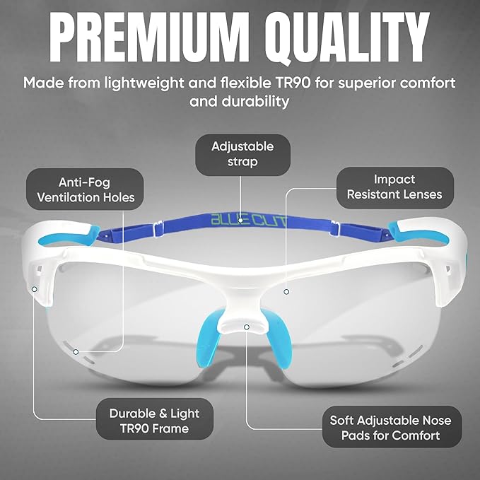 BLUE CUT Sports Safety Goggles Interchangeable Sun Lens Anti Fog UV Protection Indoor Outdoor Pickleball Cycling Basketball