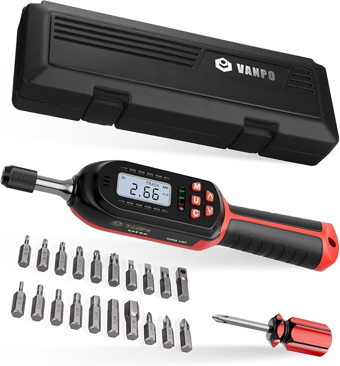 Torque Screwdriver Digital 2.66-53.1 in-lbs/0.3-6 Nm, Adjustable Screwdriver Torque Wrench Set with Buzzer/LED Indicator Notification for Bike Repairing, Tools, Maintenance and Mounting