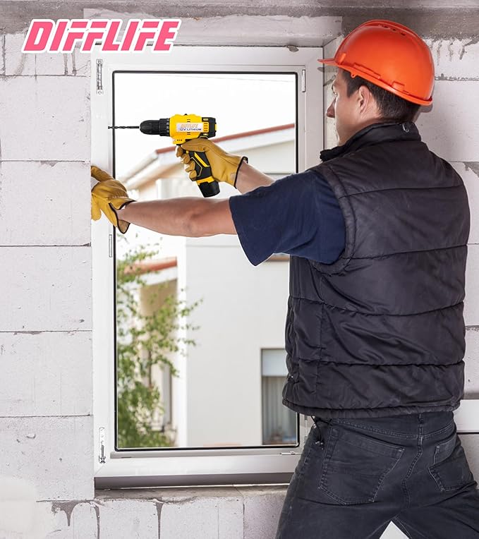 12V Drill Driver Power Tool Combo Kits with Cordless Drill, Professional Household Home Tool Kit Set, DIY Hand Tool Kits for Garden Office House Repair Yellow