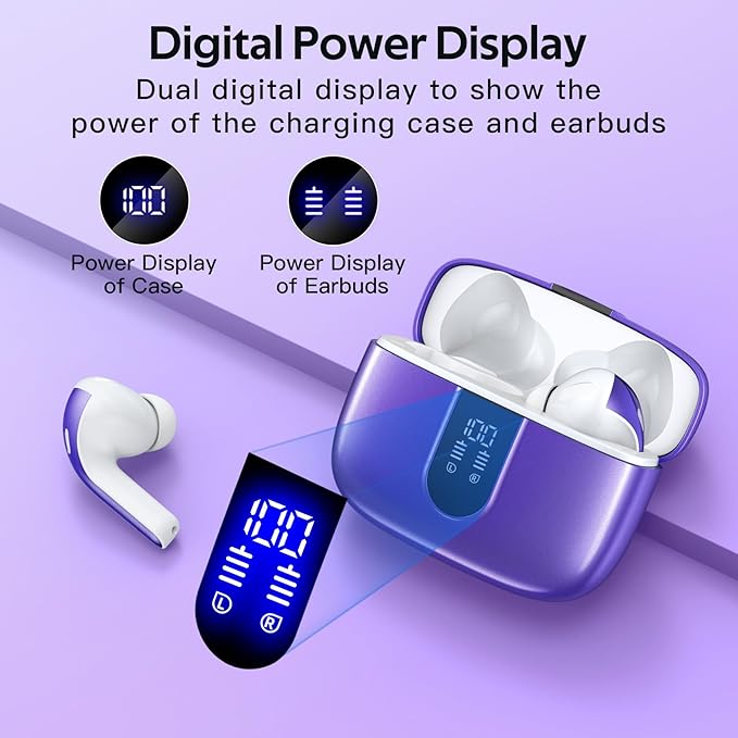 TAGRY 2 Sets X08 Forest Green and Phantom Purple Bluetooth Headphones True Wireless Earbuds 60H Playback Ear Buds with Wireless Charging Case in-Ear Earbuds with Mic
