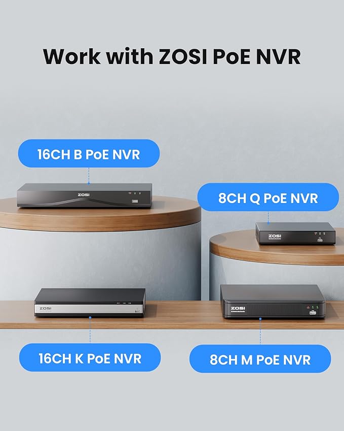 ZOSI C220 4K 8MP Add-On PoE IP Camera Outdoor Indoor, Surveillance Security Camera for Home, AI Person/Face/Vehicle Detection, Two-Way Talk, 100ft IR Night Vision, Only Work with ZOSI PoE NVR, 2Pack