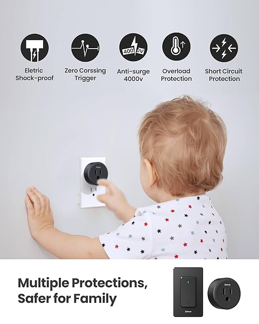 Remote Control Outlet Plug Switch, Buckle Design & Removable Wireless Light Switch, 300 ft, 1500W On Off Power Switch for Household Appliances, No Wiring No WiFi, Programmable, Black(3 Pack)