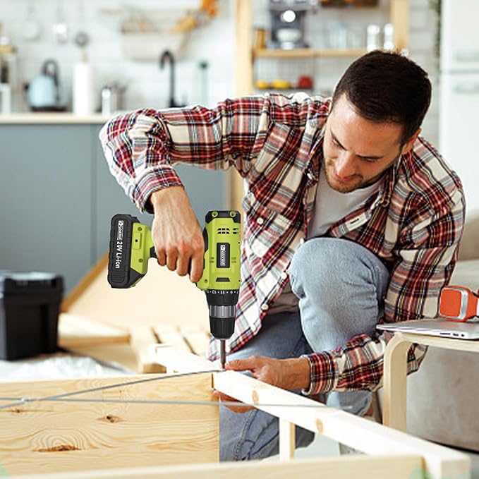 Cordless Drill Set, 20V Electric Power Drill with Battery And Charger, Torque 30N, 21+1 Torque Setting, 3/8-Inch Keyless Chuck, Drill Driver Bits Kit, with LED Electric Drill Set. (green)