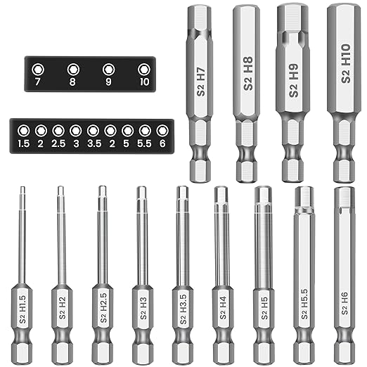 MulWark Hex Head Allen Wrench Drill Bit Set 13pcs Precision Metric S2 Steel – Magnetic Bits with Corrosion Resistance 1/4" Allen Key Bit Set