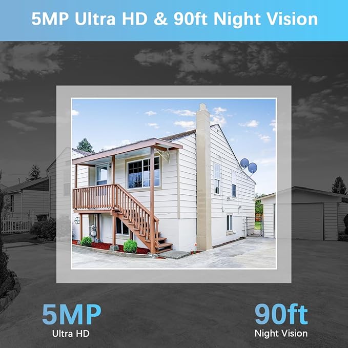 【90ft Super Night Vision】 5MP Outdoor Wireless Security Camera System, Wireless Cameras for Home Security, Home Video Security Cameras, WiFi Surveillance Systems