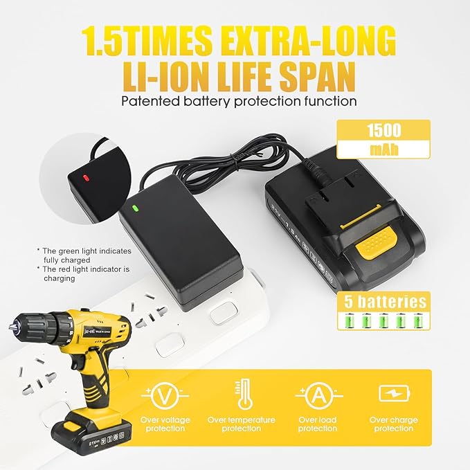 Portable 21V Power Drill Set with 37PCS Drill Bit,Cordless Drill Kit with Battery and Charger,Jar-owl Home Tool Kit with Electric Drill,Power Tool Combo Kit for Men Women Office Repair Maintain-Yellow