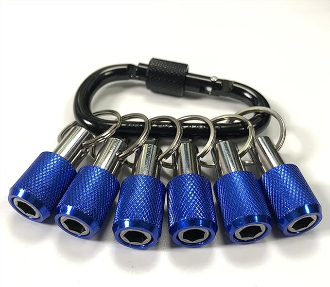 LUEXBOX 1/4 Inch Bit Holder Keychain, Hex Screwdriver Bits Holder Extension Bar, Quick Change Screw Bit Holder for Most Electric, Hand-held Screwdrivers and Drill Bits (B: Blue 6pack)