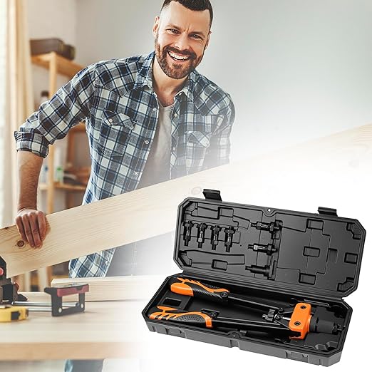 QWORK Rivet Nuts Tool Kit, 14" Hand Rivet Tool with 6 Interchangeable Mandrels and 90 Rivet Nuts, Heat-Treated Chrome Vanadium Alloy