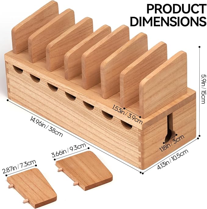 KIRIGEN Charging Station Organizer for Multiple Devices Desktop Organizer Wooden Cable Management with 7 Ports for Cell Phones, Tablets, Earphones GDXH-NA