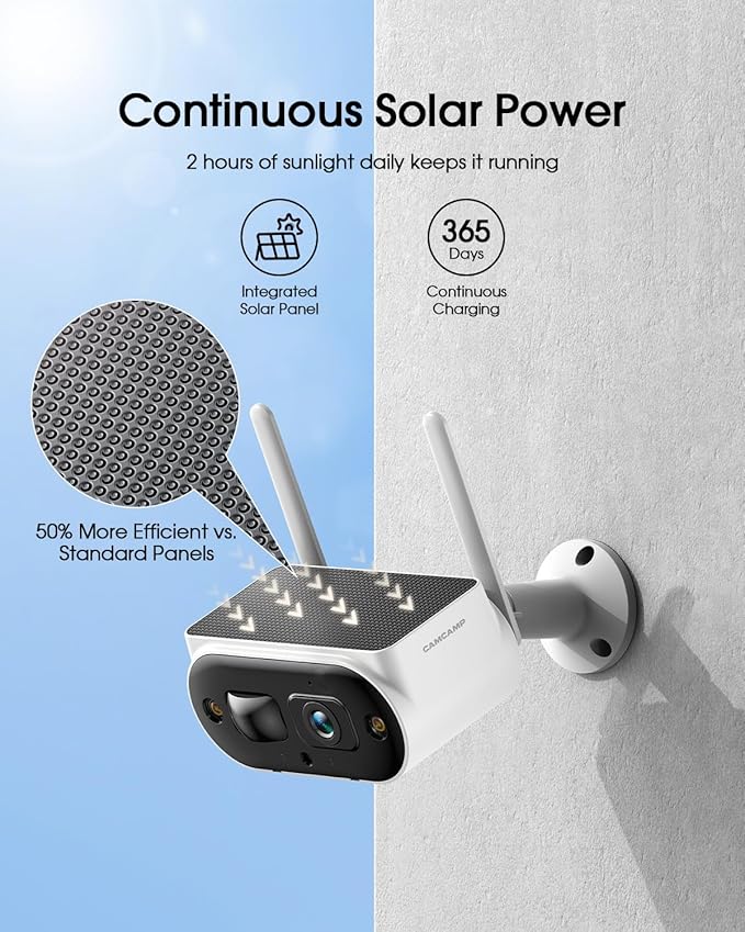 Camcamp Solar Security Cameras Wireless Outdoor, 2K Home Security Camera System, Quick Installation, No Subscription, PIR Smart Detection, 10CH Expandable NVR for Surveillance, 5G & 2.4G WiFi