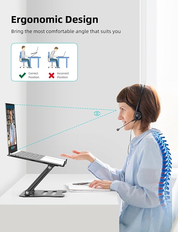 Laptop Tablet Stand, Universal Adjustable Carbon Steel Laptop Computer Stand, Ergonomic Foldable Portable Desktop Tray Cooling Holder Compatible with 10''-15.6'' Devices (Black)