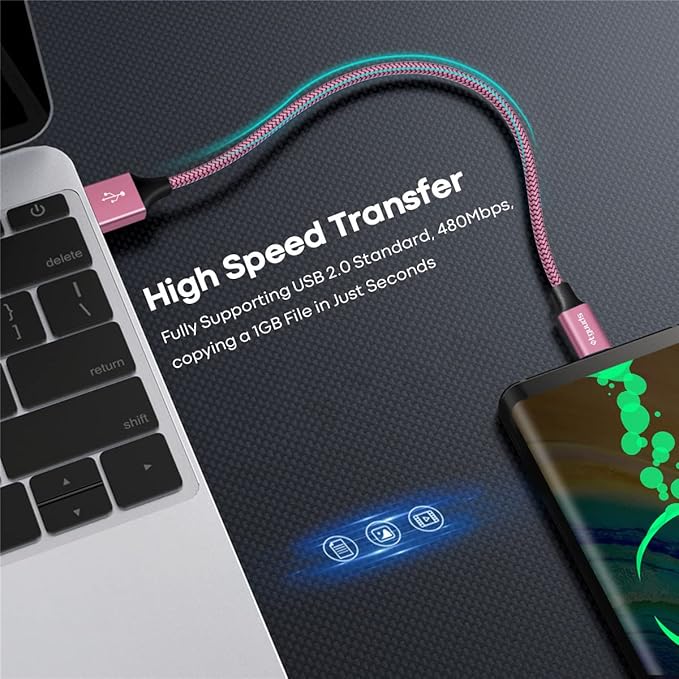 etguuds USB to USB C Cable 1ft, 2-Pack USB A to Type C Charger Cord Fast Charging for Samsung Galaxy A15 A25 A35 A55 A54, S24 S23 S22 S21 S20 S10 S10E, Note 20 10, Moto G, for iPhone 16 15, Pink