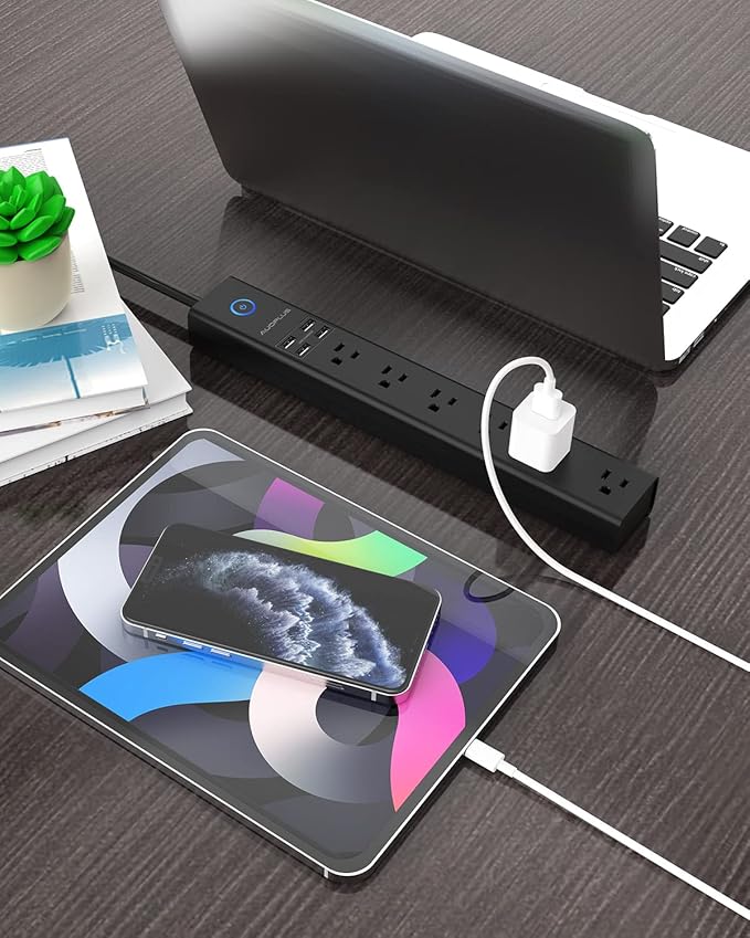2 Pack Power Strip Surge Protector - AUOPLUS 6 Outlets 4 USB Ports 6Ft Long Extension Cords, Flat Plug Overload Protection, 2100 Joules, Wall Mount for Home, Office and Dorm Essential, ETL Listed