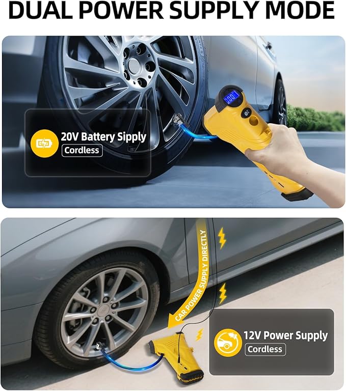 150PSI Tire Inflator Portable Air Compressor, 12V/20V Dual Power, USB Output, Ideal Air Pump for Car Tires, Off-Road, Truck, Motorcycle, Ball Sports