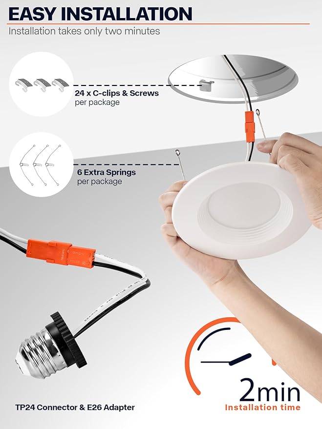 12 Pack 6 Inch 5CCT Dimmable LED Recessed Lights, 12W=75W, 1200LM, Selectable 2700K-6000K, ETL and Energy Star Certified
