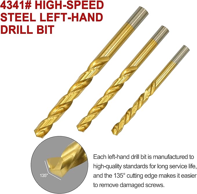 14Pcs Screw Extractor Set, Left Hand Drill Bit and Bolt Extractor Kit Easy to Remove Stripped Broken Damaged Screw Bolt and Nut Out, Reverse Drill Bit Extractor Set
