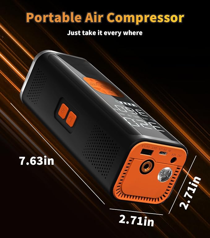 VIL Tire Inflator Portable Air Compressor, 12V DC Air Pump for Car Tires, 150PSI Portable Air Compressor with Pressure Gauge/LED Light, 20000MAH Portable Tire Inflator for Car, SUV,Pickup Truck,Moto