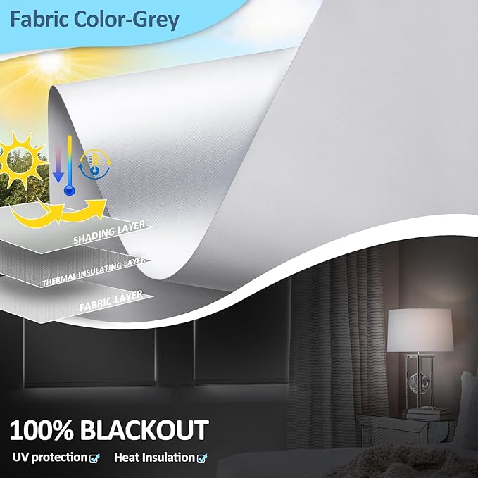 Motorized Blinds with Remote Control【Solar Panel Included】 100% Blackout Smart Roller Blinds Automatic Blinds for Windows Cordless Electric Shades Compatible with Alexa White,34¼"W*72" H
