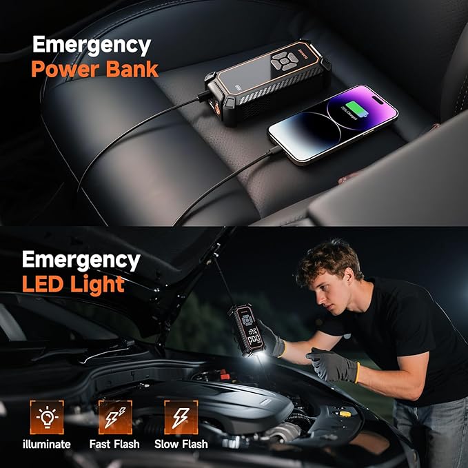 OlarHike Cordless Tire Inflator Portable Air Compressor, Dual Power Mode - 6000mAh & 12V DC, Air Pump for Car Tires, Motorcycle, Bicycle, Electric Pump with LED Light & Digital Pressure Gauge