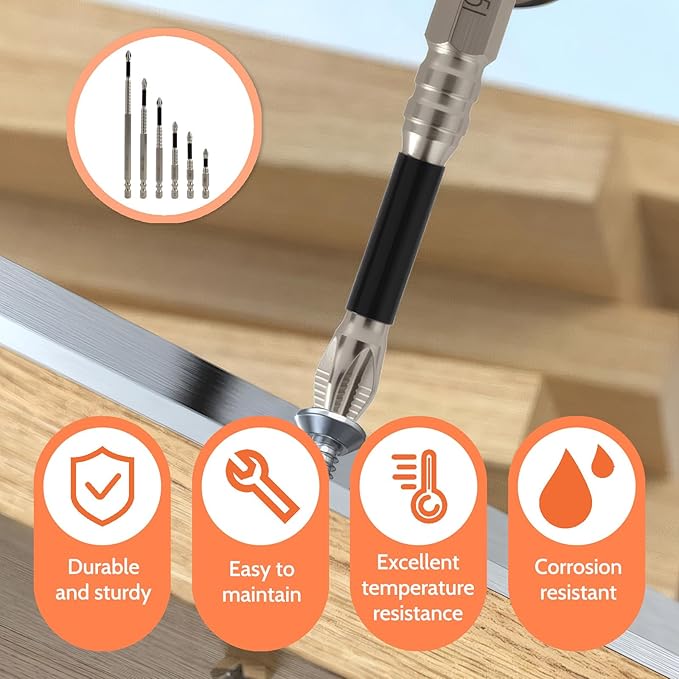 High Magnetic Screwdriver Bit Set, 6PCS Anti-Slip Electric Drill Bits for Power Tools, Strong Magnetic Impact Driver Bits, Strong Magnetic Durability Screwdriver Drill Bit Set, 50/65/75/100/120/150mm