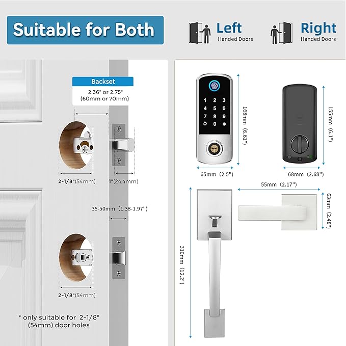 Keyless Entry Door Deadbolt with Handle Set, BEBASIA Fingerprint APP Smart Door Lock, Digital Keypad Bluetooth Deadbolt Lockset with Auto Lock Code Fob Satin Nickel
