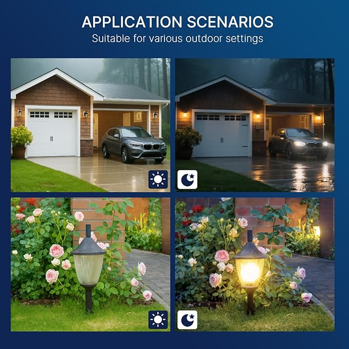 FLSNT Dusk to Dawn Outdoor Sensor ST19 LED Light Bulb, 7W (60W Eqv.), 800LM,Vintage Filament E26 Base, Auto On/Off Photocell Automatic for Energy-Efficient Outdoor Lighting, 2700K Soft White, 4 Pack