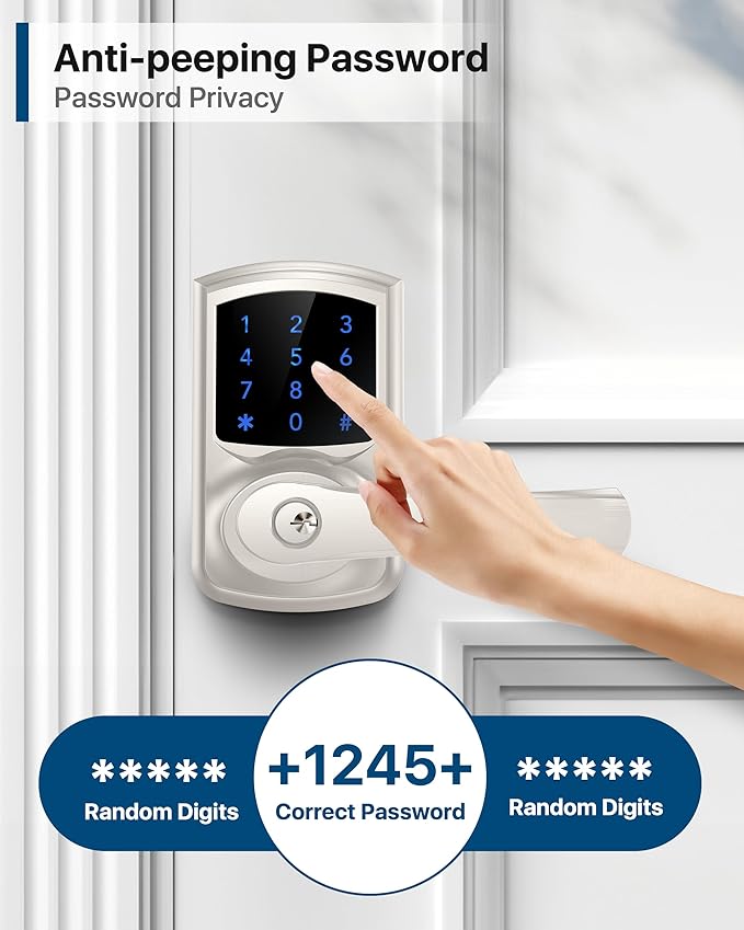 Keyless Entry Door Lock, Keypad Door-Lock with Handle, Touchscreen, Auto-Locking, Anti-peep Password, Easy to Install for Front Doors, Home, Office, Satin Nickel 2 Pack