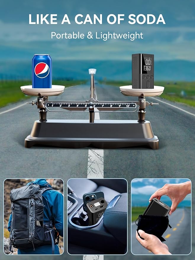 Tire Inflator Portable Air Compressor 150PSI Air Pump for Car Tires with LED Light, Digital Multifunctional Electric Cordless Tire Inflator for Car Motorcycle Bike and More